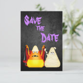 Schattig en griezelig snoepmais koppel Halloween b Save The Date (Staand voorkant)