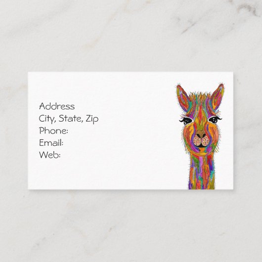 Schattig en kleurrijk Llama Visitekaartje (Achterkant)