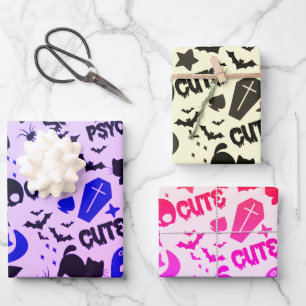 Schattig en leuk paars, blauw en zwart Halloween Inpakpapier Vel