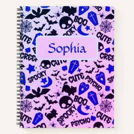 Schattig en leuk paars, blauw en zwart Halloween Notitieboek