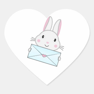 Schattig en lief konijn met liefdesbrief hart sticker