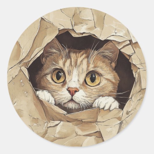 Schattig en speels katje ronde sticker (Voorkant)