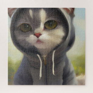 Schattig en Sweet Kitten Dragen van een Hoodie Legpuzzel