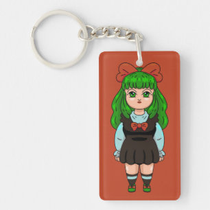 Schattig eng blond popje lange haren jurk sleutelhanger
