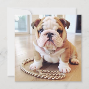 SCHATTIG ENGELS BULLDOG PUPPY WENSKAART FEESTDAGENKAART