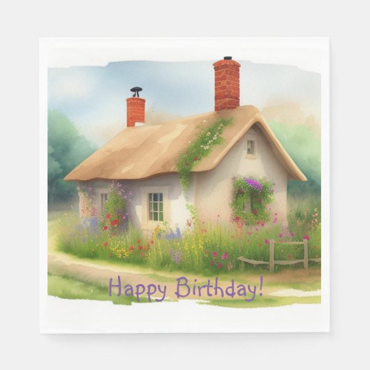 Schattig Engels Cottage Verjaardag Servet (Voorkant)