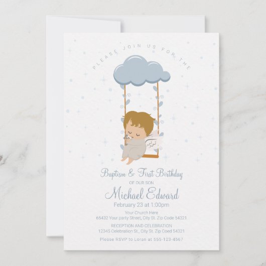 Schattig engeltje, eerste verjaardag en doop kaart (Voorkant)