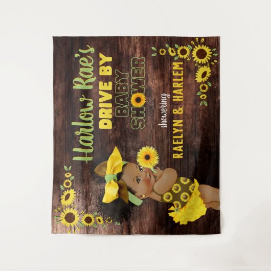 Schattig Etnisch Baby Meisje| Geel Zonnebloem Rust Wandkleed (Voorkant)