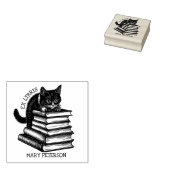 Schattig Ex Libris Kat, Antiek Bibliotheekboek Rubberstempel (Gestempeld)