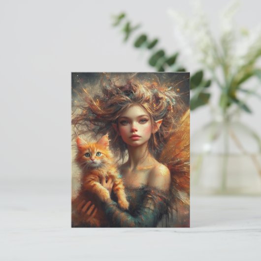 Schattig Fairy en haar Ginger Kitten Briefkaart (Staand voorkant)