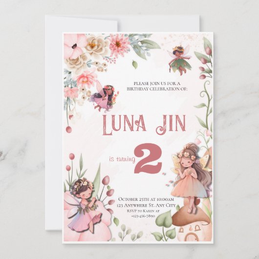 Schattig Fairy Floral Verjaardagsfeest Feestdagenkaart (Voorkant)