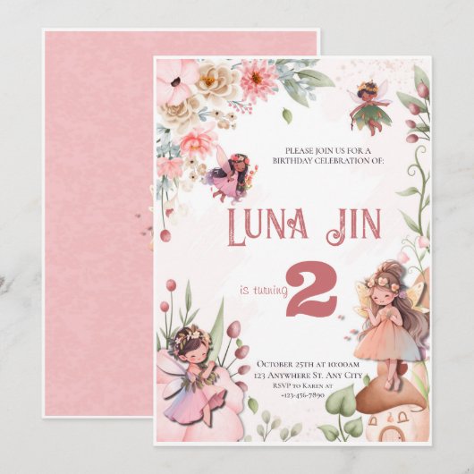 Schattig Fairy Floral Verjaardagsfeest Feestdagenkaart (Voorkant / Achterkant)