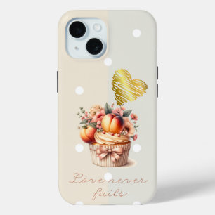 Schattig Faith Dot Fruit Bloemige Cupcake Gouden H iPhone 15 Case