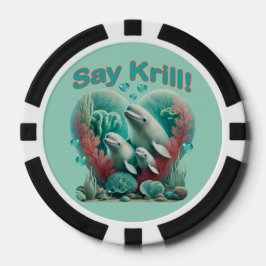 Schattig familieportret van de walvis "Say Krill" Poker Chips