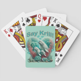 Schattig familieportret van de walvis "Say Krill" Pokerkaarten