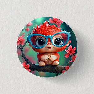 Schattig Fantasie Dieren Cartoon Met Bril-68807 Ronde Button 3,2 Cm
