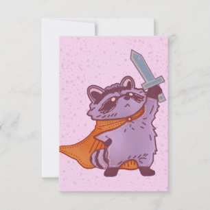 Schattig Fantasie Wasbeer Krijger met Zwaard & Cap Bedankkaart