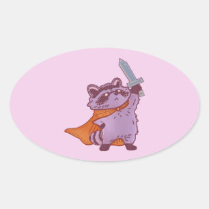Schattig Fantasie Wasbeer Krijger met Zwaard & Cap Ovale Sticker