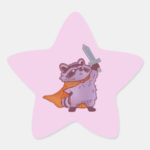 Schattig Fantasie Wasbeer Krijger met Zwaard & Cap Ster Sticker