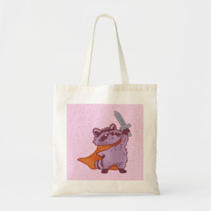 Schattig Fantasie Wasbeer Krijger met Zwaard & Cap Tote Bag