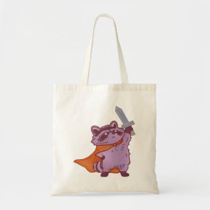 Schattig Fantasie Wasbeer Krijger met Zwaard & Cap Tote Bag