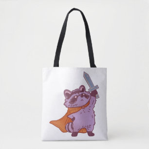 Schattig Fantasie Wasbeer Krijger met Zwaard & Cap Tote Bag