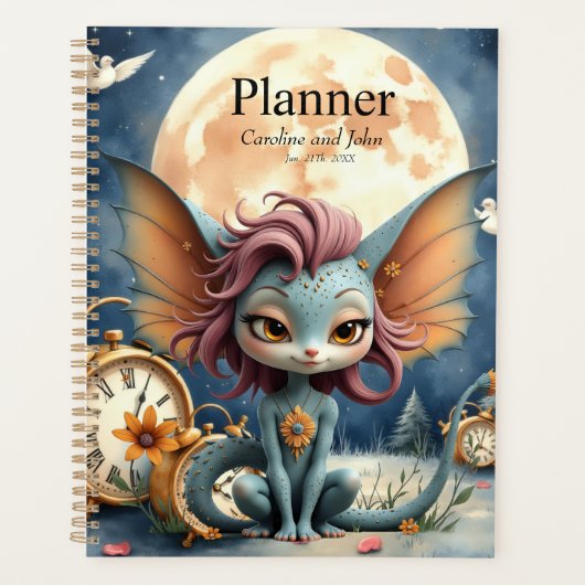 Schattig fantasiewezen onder de maan planner (Voorkant)