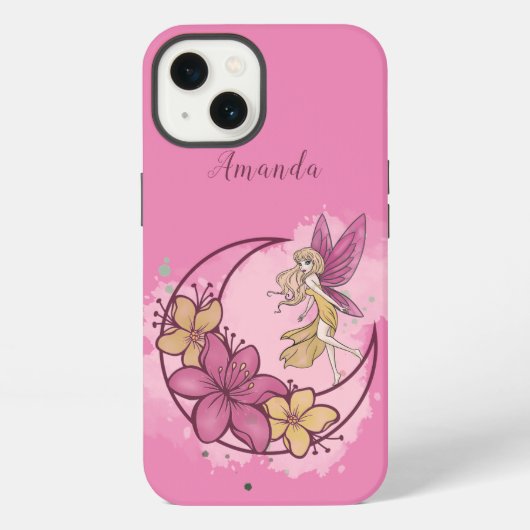 Schattig fantasiewezen op de maan, eigen naam iPhone hoesje (Achterkant)