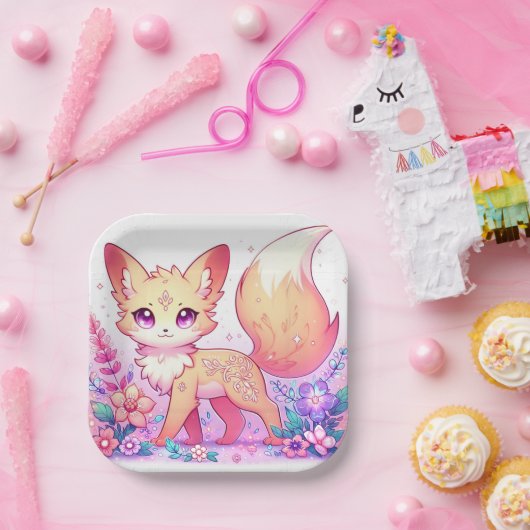 Schattig Fantasy Fox Baby shower Papieren Bordje (Feest)