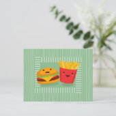 Schattig Fast Food Hamburger Frites Briefkaart (Staand voorkant)