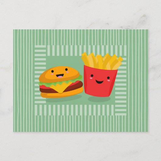 Schattig Fast Food Hamburger Frites Briefkaart (Voorkant)
