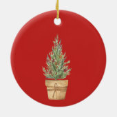 Schattig Faux Gold, kerstboom rood Keramisch Ornament (Achterkant)