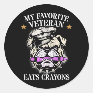 Schattig favoriete veteraan eet kleurpotloden squa ronde sticker