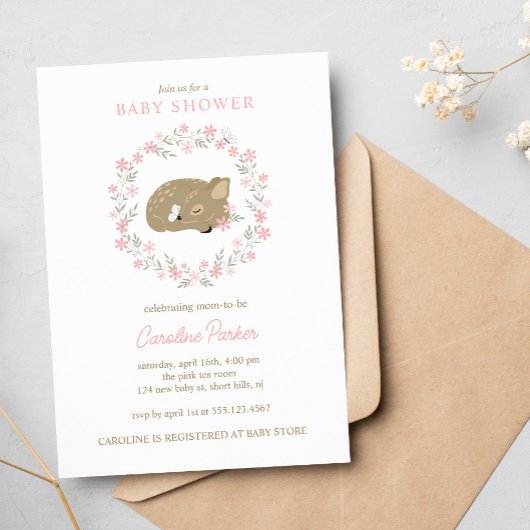 Schattig Fawn Baby shower Kaart