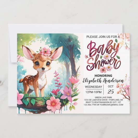 Schattig Fawn Wildflower Meisje Baby shower Kaart (Voorkant)