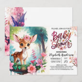 Schattig Fawn Wildflower Meisje Baby shower Kaart (Voorkant / Achterkant)