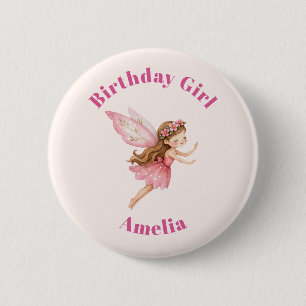 Schattig fee meisje in een roze jurk verjaardagsme ronde button 5,7 cm