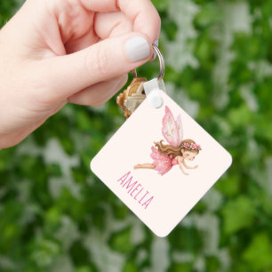 Schattig fee-meisje in een roze jurk Whimsical Cut Sleutelhanger
