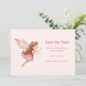 Schattig fee meisje in roze jurk save the date (Staand voorkant)