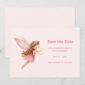 Schattig fee meisje in roze jurk save the date (Voorkant / Achterkant)