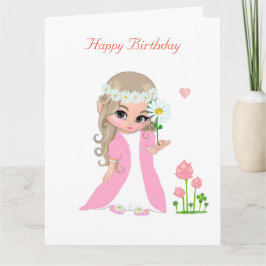Schattig fee meisje met bloem verjaardagskaart kaart