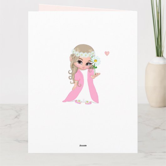 Schattig fee meisje op lichtroze verjaardagskaart kaart (Achterkant)