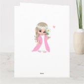 Schattig feeëmeisje met bloem op lichtblauwe verja kaart (Achterkant)