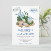 Schattig feest van Dinosauriërs! Rij! Baby Shower Kaart (Staand voorkant)