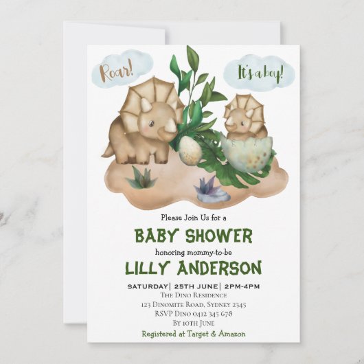 Schattig feest van Dinosauriërs! Rij! Baby Shower Kaart (Voorkant)