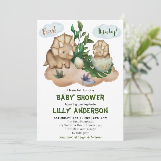 Schattig feest van Dinosauriërs! Rij! Baby Shower Kaart (Staand voorkant)