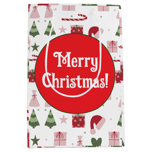 Schattig feestelijk bewerkbaar Prettig Kerstfeest Medium Cadeauzakje (Voorkant)