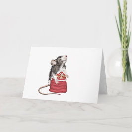 Schattig feestelijke Kerst rat Kaart