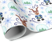 Schattig Festief Blauw Kerstrendier Cadeaupapier (Rol Hoek)