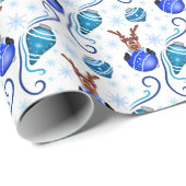 Schattig Festief Blauw Kerstrendier Cadeaupapier (Rol Hoek)